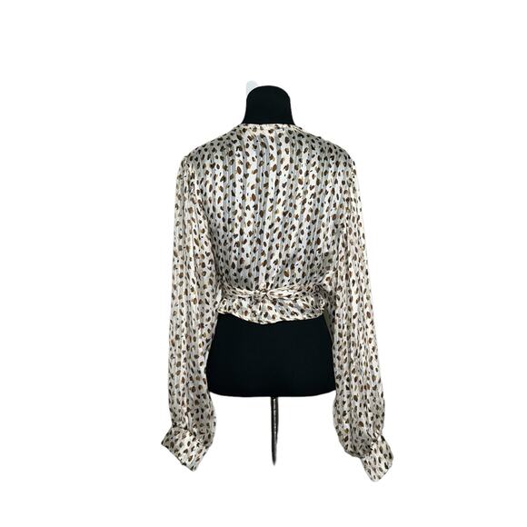 Saints & Hearts Cream brown print wrap front tie sleeves blouse size Medium - Picture 11 of 15